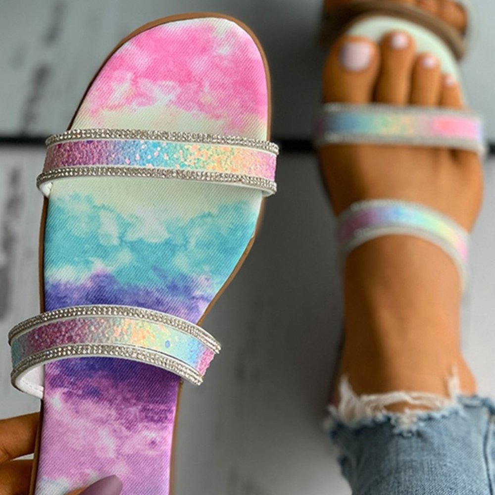Tie Dye Print Colorful Studded Slippers